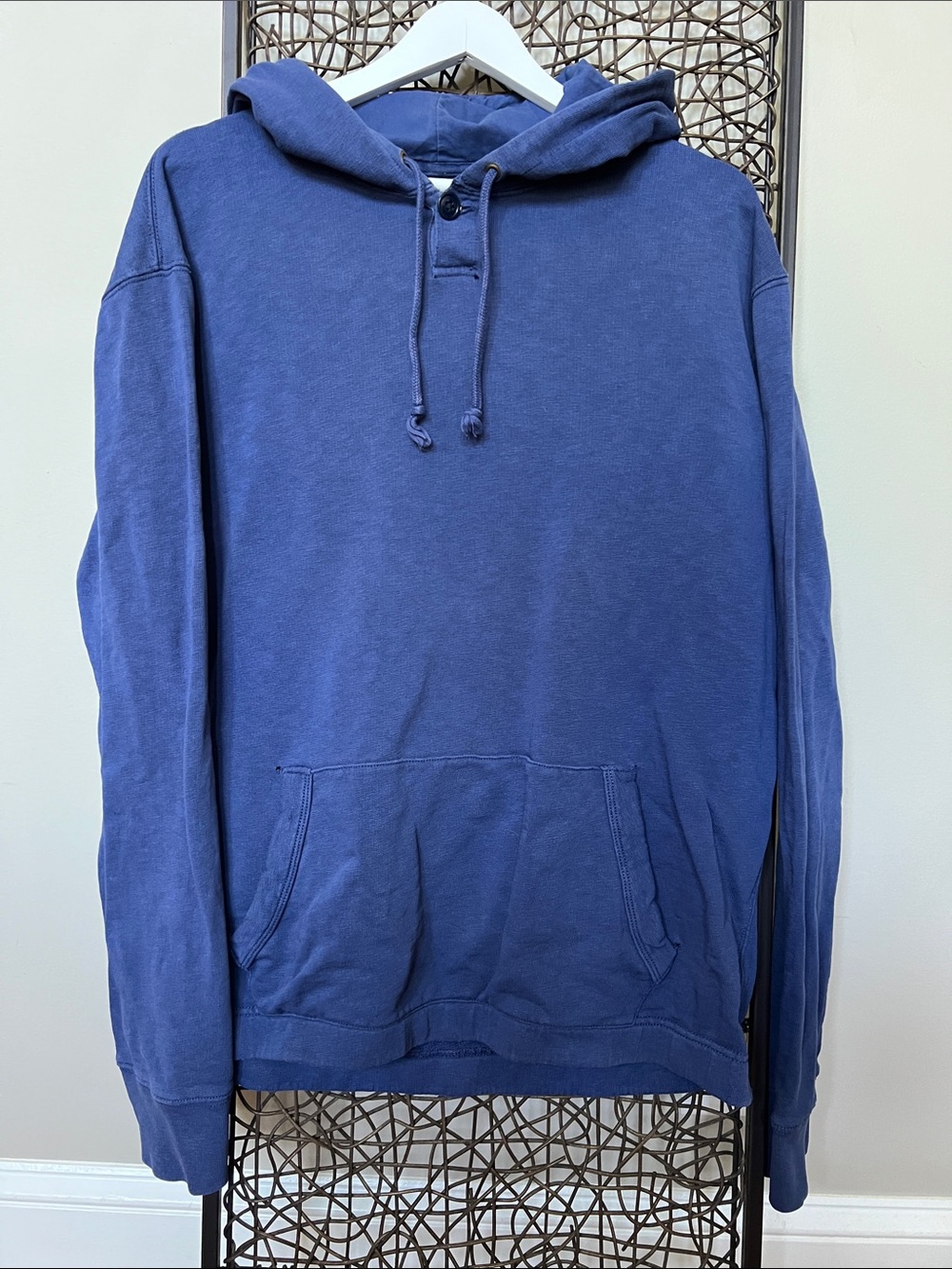 J. Crew Vintage 100% Cotton Fleece Hoodie Navy, Unisex/Mens XL - FLAWED